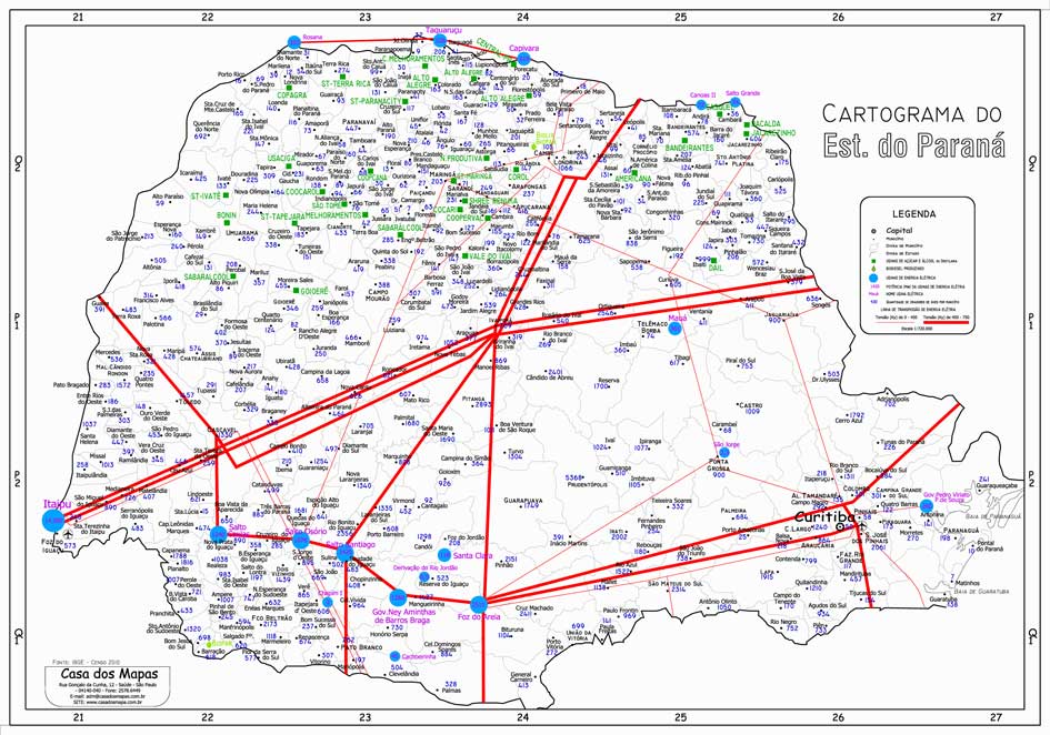 Mapa do Paraná com Linhas de Transmissão